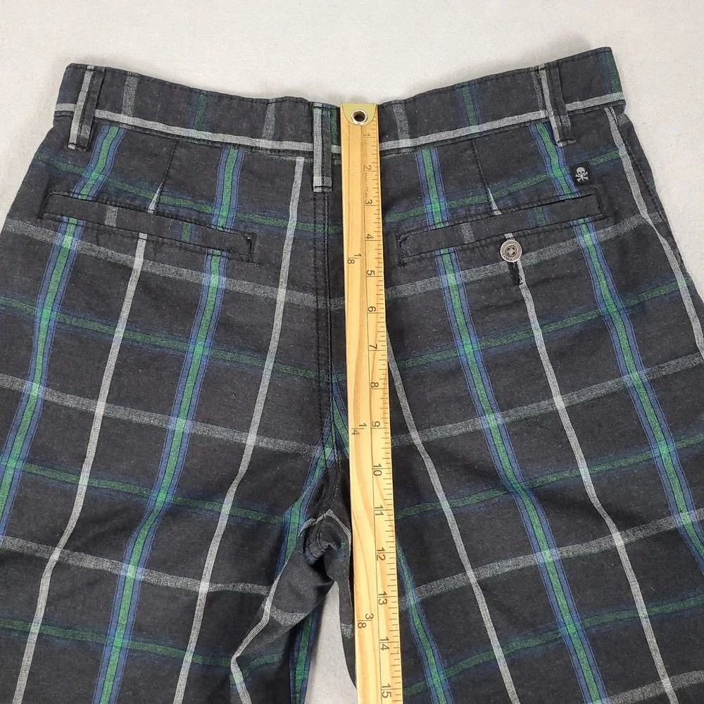 Tony Hawk Shorts Men's 30 Gray Black Plaid Casual Regular Fit Cotton Blend Chino